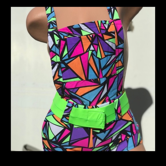 Pants - Raver overalls retro 80’s Malibu Barbie stretchy shorts jumpsuit festival romper